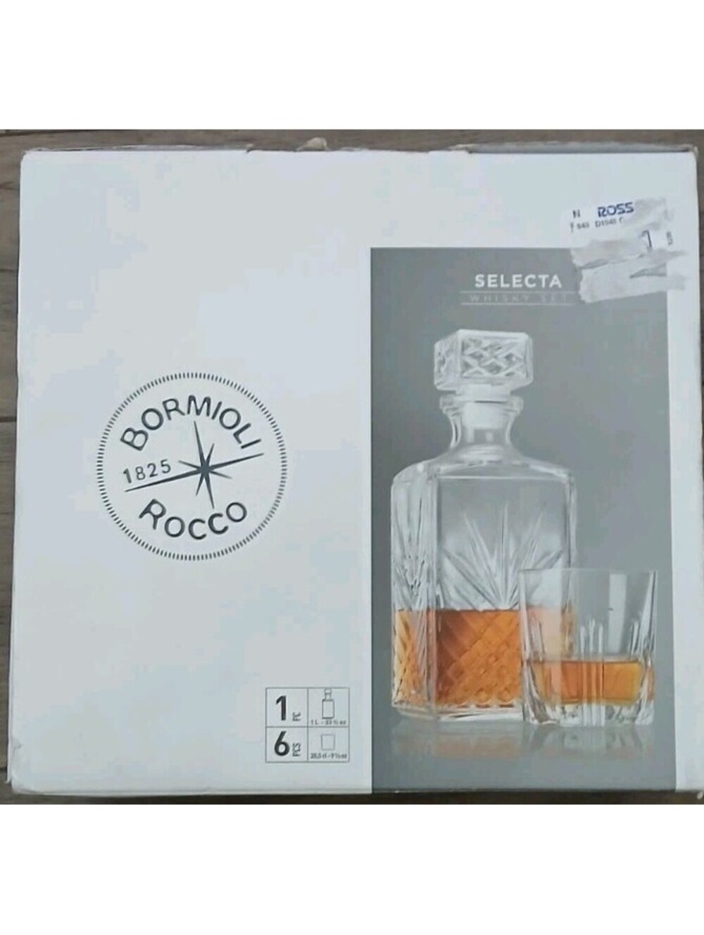 Bormioli Service Whiskey 6 pc Bourbon Set 5 Glasses and Decanter - New Open Box
